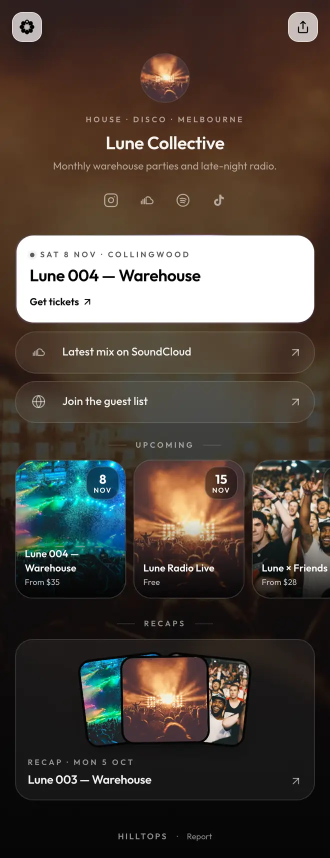 The Nightlife template, full page.
